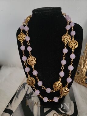 Gold Filigree and Lavender Bead Statement Necklace - Women Jewelry